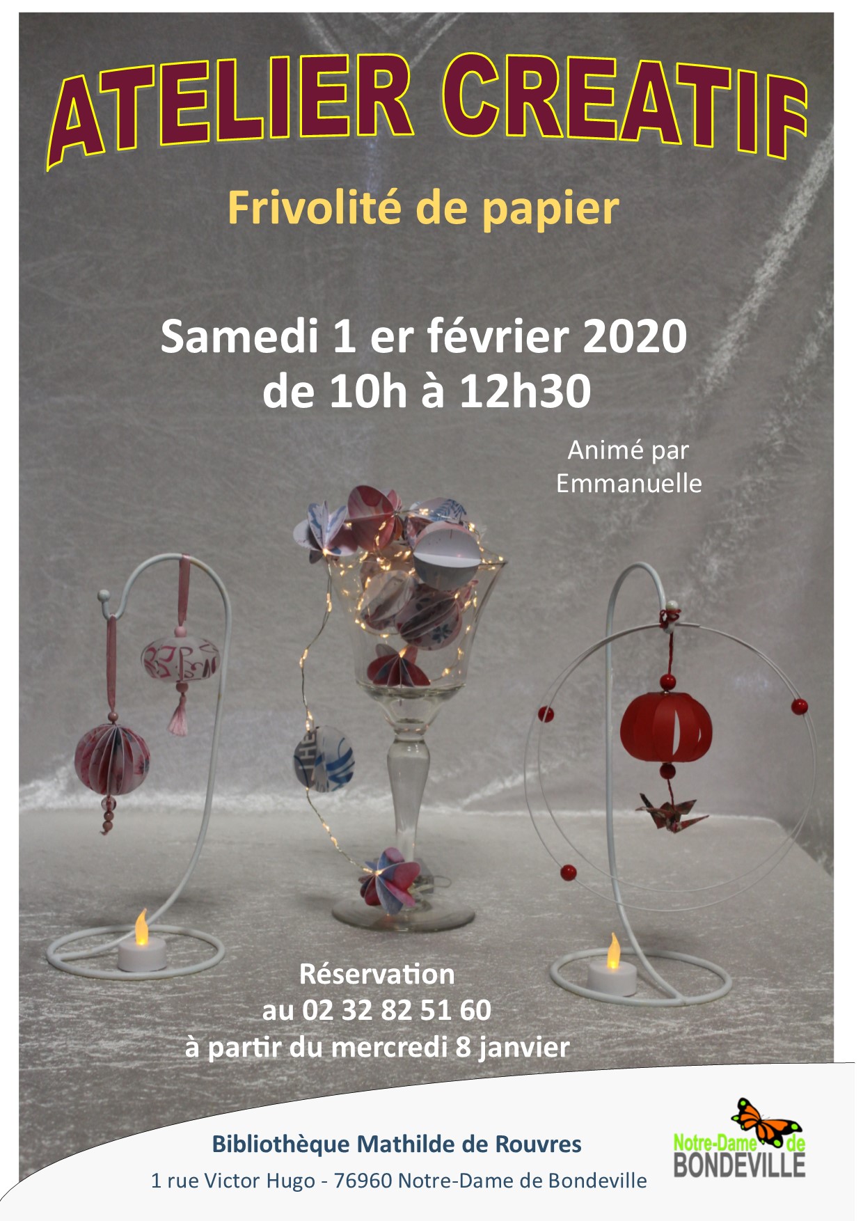 Affiche atelier créatif de février 2020 - Ville de Notre Dame De